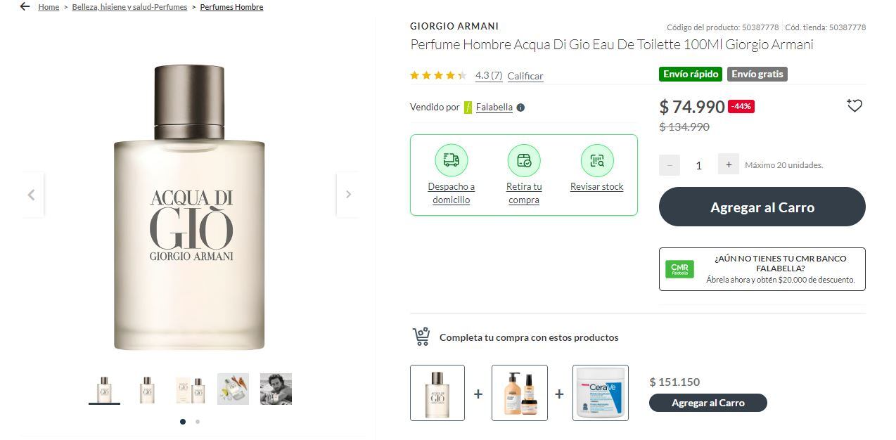 Esto es lo que vale un perfume acuático de Armani para regalarle a papá en Chile.