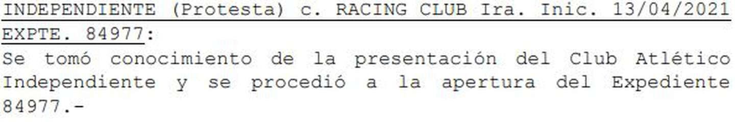 La AFA abrió un expediente tras el reclamo de Independiente. (AFA)