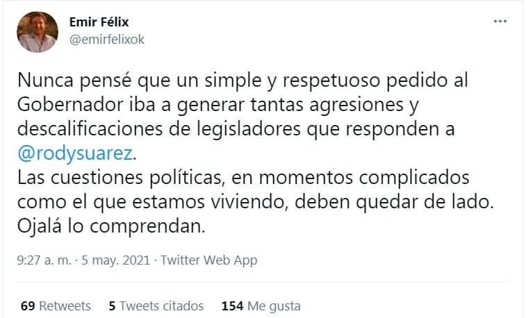 El intendente Félix respondió en las redes sociales.