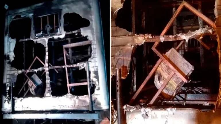 Así quedó el puesto de Gendarmería incendiado en Villa Mascardi.