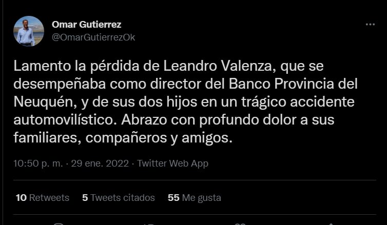 La despedida del gobernador de la provincia de Neuquén, Omar Gutiérrez. 