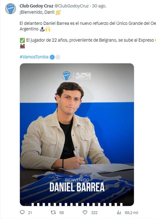 Daniel Barrera, refuerzo tombino