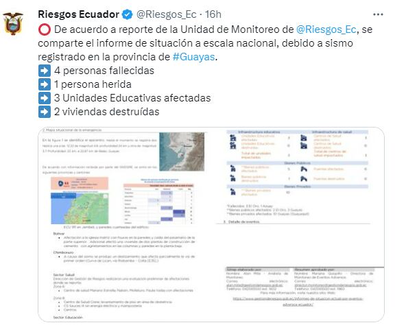 Fuerte sismo en Ecuador dejó al menos 14 personas fallecidas.