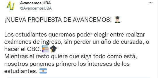 El tuit de Avancemos UBA