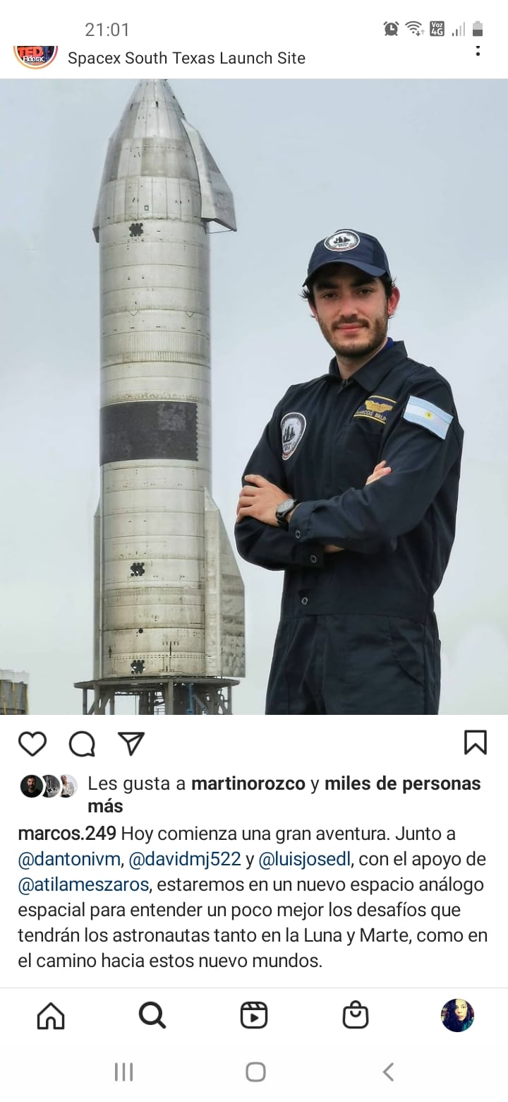 Marcos Bruno contó en su Instagram el comienzo de su travesía por el Golfo de México para llegar a Texas, donde participará de la prueba de cohetes.