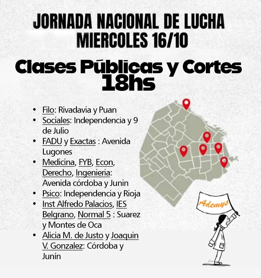 Este miércoles 16 a las 18, los sindicatos de docentes harán un corte en contra del veto de la ley de financiamiento universitario.