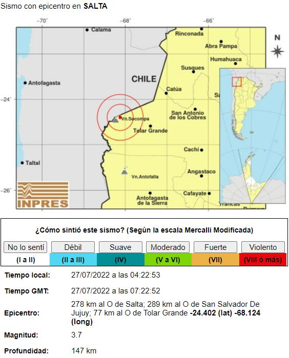 El miércoles Salta registró un nuevo sismo aún mayor que los del martes.