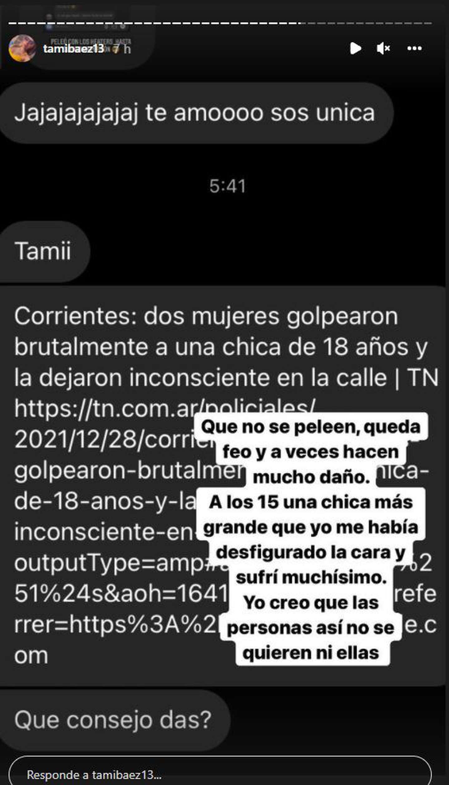 Tamara Báez contó que una chica le pegó a los 15 años.