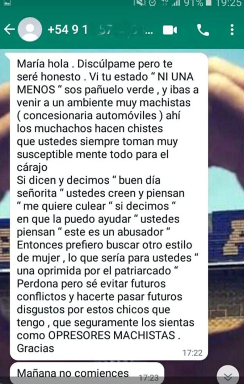 La rechazaron de un puesto laboral por ser "pañuelo verde"