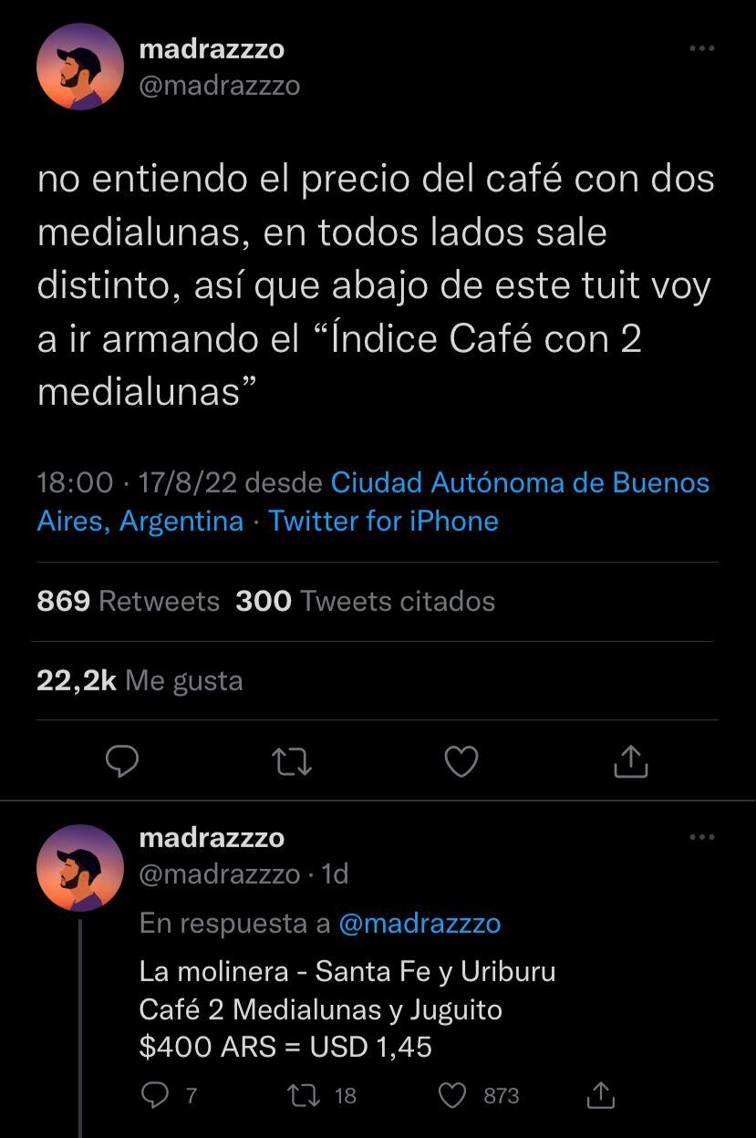 Es argentino, armó el “índice de café con dos medialunas” y se volvió viral en Twitter.