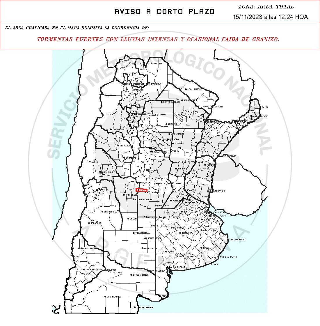 Alerta por ocasional caída de granizo en Córdoba.