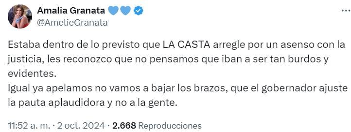 La legisladora reaccionó sin filtro en una serie de tuits.