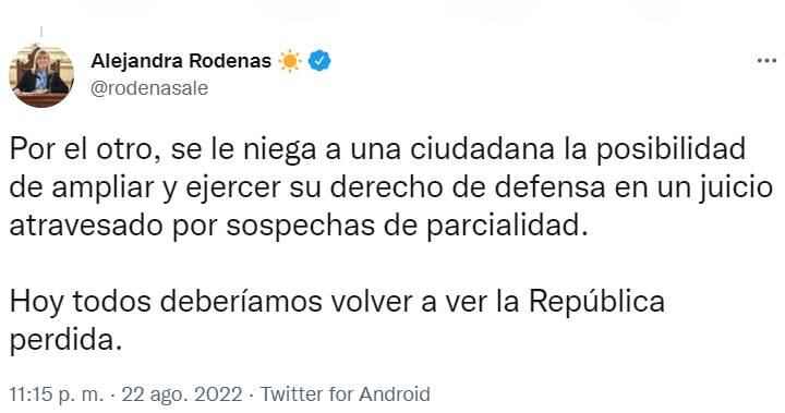 La presidenta del Senado expresó su preocupación por la decisión del tribunal ante el pedido de Cristina.