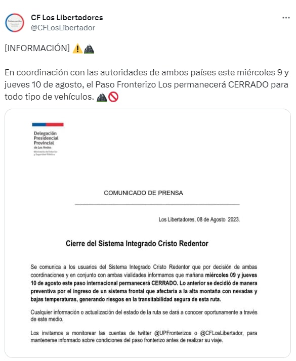 Comunicado de autoridades chilenas