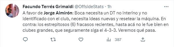 Usuarios de las redes sociales tuvieron reacciones a favor y en contra de Jorge Almirón como nuevo DT de Boca.