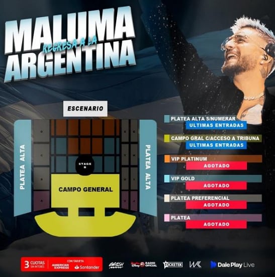 Maluma en Argentina: cómo será el llamativo escenario del show en el Estadio Vélez