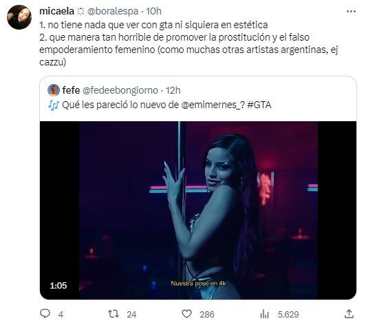 Emilia Mernes estrenó el videoclip de “GTA.mp3″ y desató la polémica en las redes