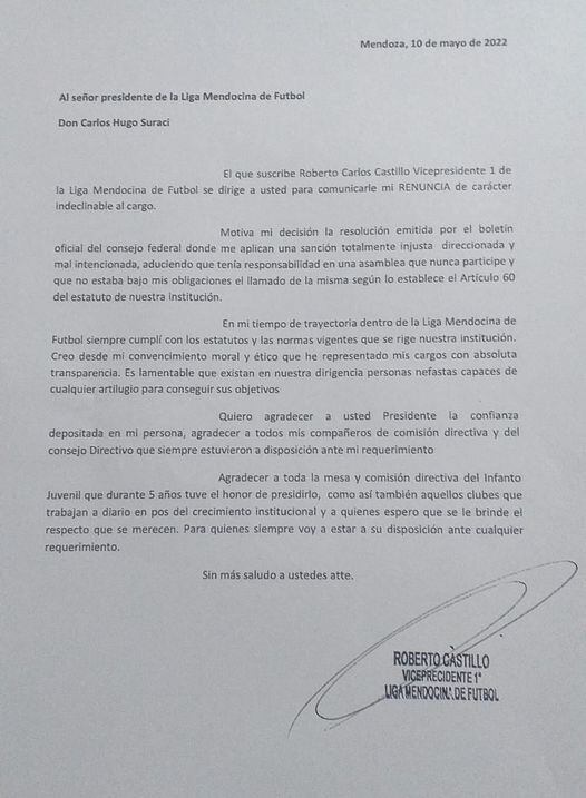 Documento presentado por Roberto Castillo.