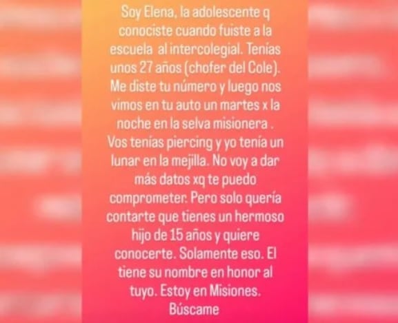 Busca al padre de su hijo a quien conoció en un intercolegial: conocé la historia de Elena.