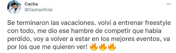 Cacha: “Me dio ese hambre de competir que había perdido”.