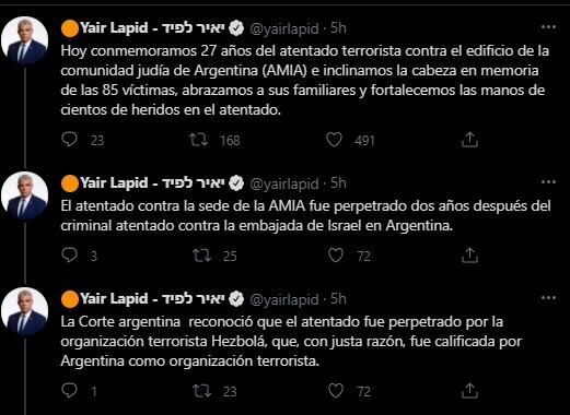 Los tuits de Yair Lapid.