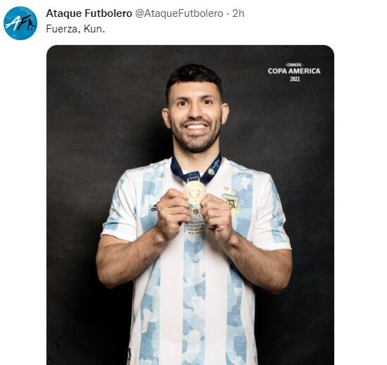 Las distintas imágenes de Sergio Agüero con mensajes de apoyo circulando en las redes. Twitter @AtaqueFutbolero