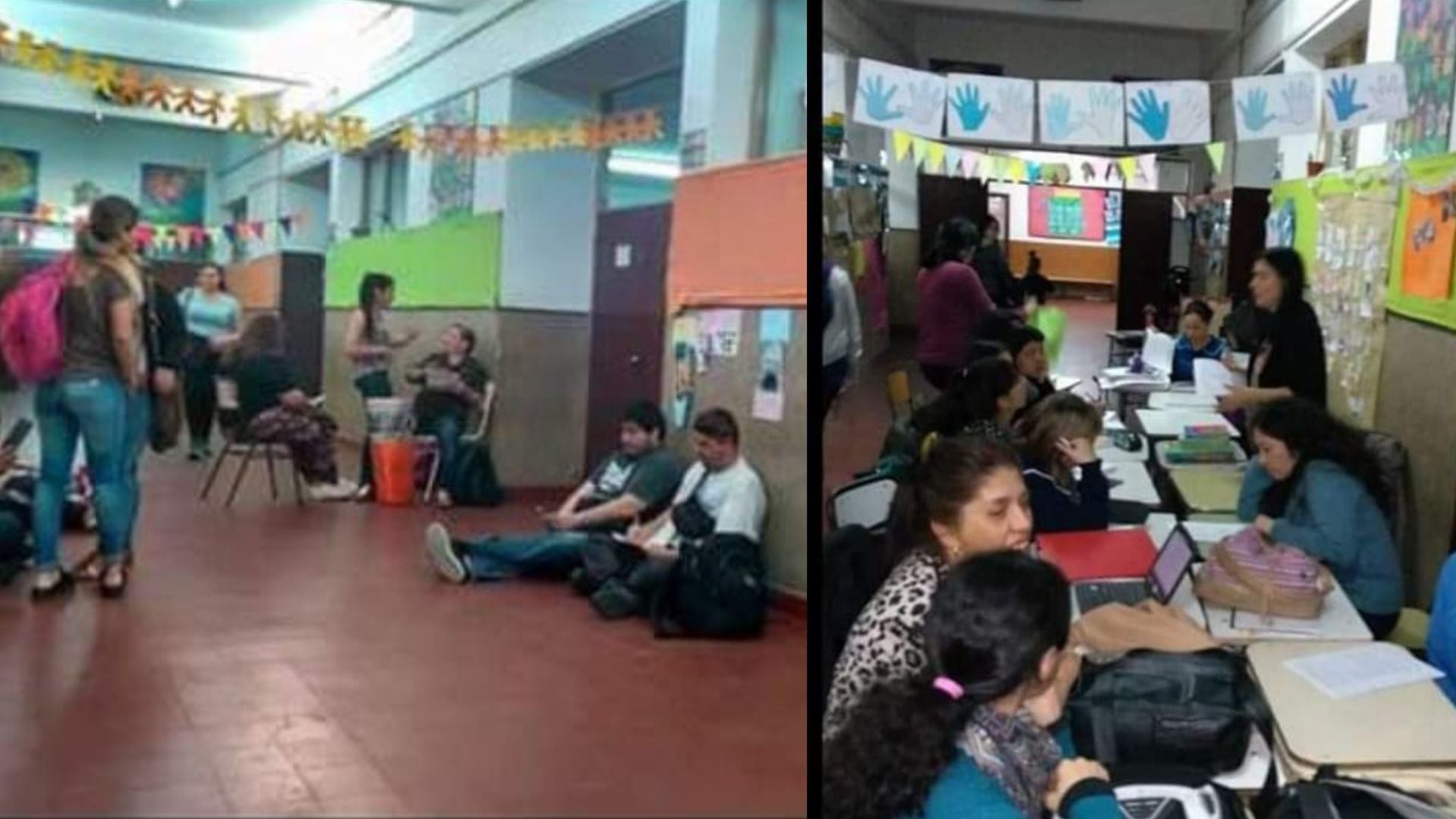 Previo a la pandemia los estudiantes debían sacar los bancos al pasillo para poder cursar.