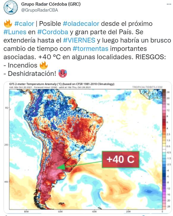 Se vienen días de intenso calor en Córdoba y el país. La máxima podría superar los 40°.