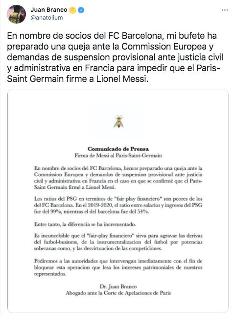 Socios del Barcelona reclaman que el PSG no podría fichar a Lionel Messi.