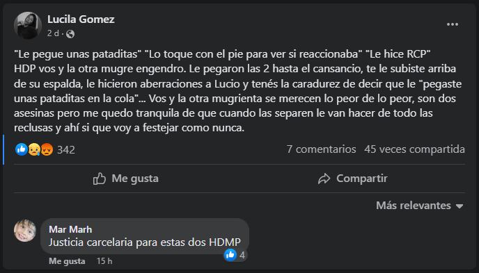 Lucila Gomez en uno de sus posteos, pidiendo justicia por Lucio. Foto: Facebook/Lucila Gomez