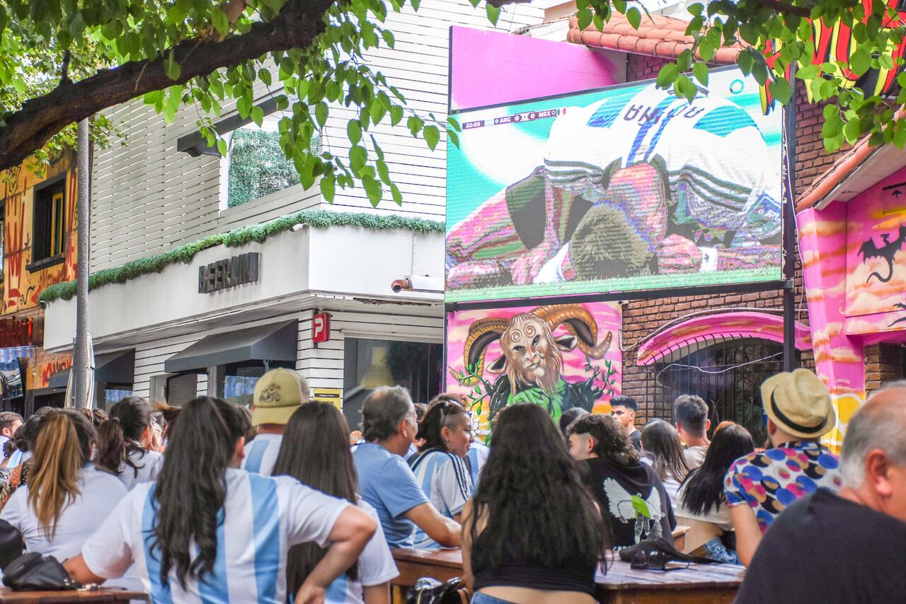 El centro de Mendoza se vistio de celeste y blanco para festejas el 2 a 0 de Argentinas  vs Mexico.