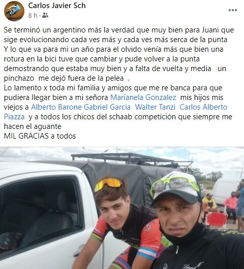 Posteo de Javier Schaab tras su participación en el Argentino