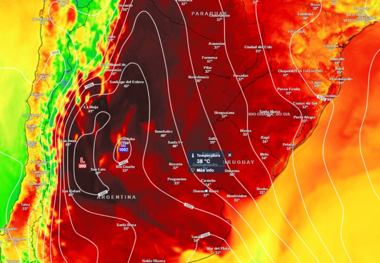 Calor extremo para Córdoba y otras provincias. (Meteored)