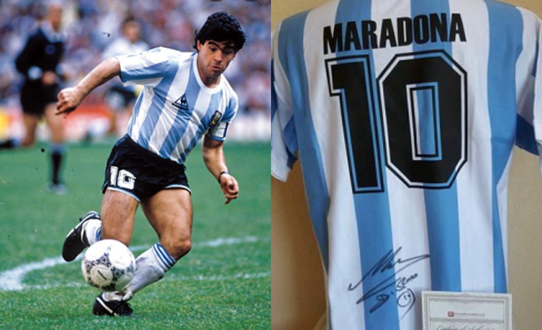 La remera del 86 con la firma de Diego, una verdadera reliquia.