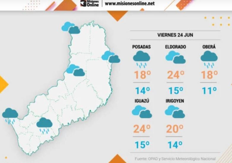 Viernes con clima inestable y continuidad de precipitaciones.