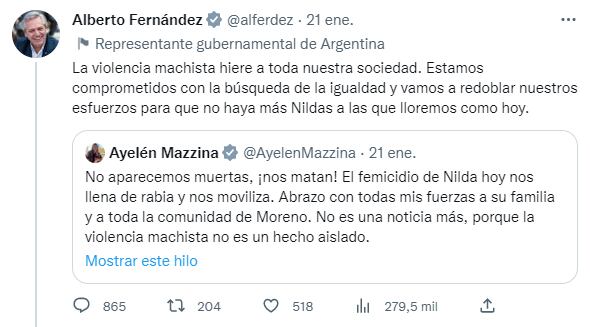 Alberto Fernández y el mensaje sobre el brutal femicidio en Moreno.