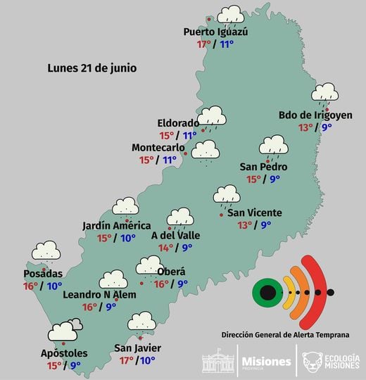 Inicio de semana con clima fresco y con probabilidad de lluvias en Misiones. DGAT