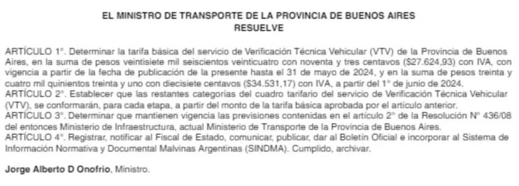 La resolución del Ministro de Transporte