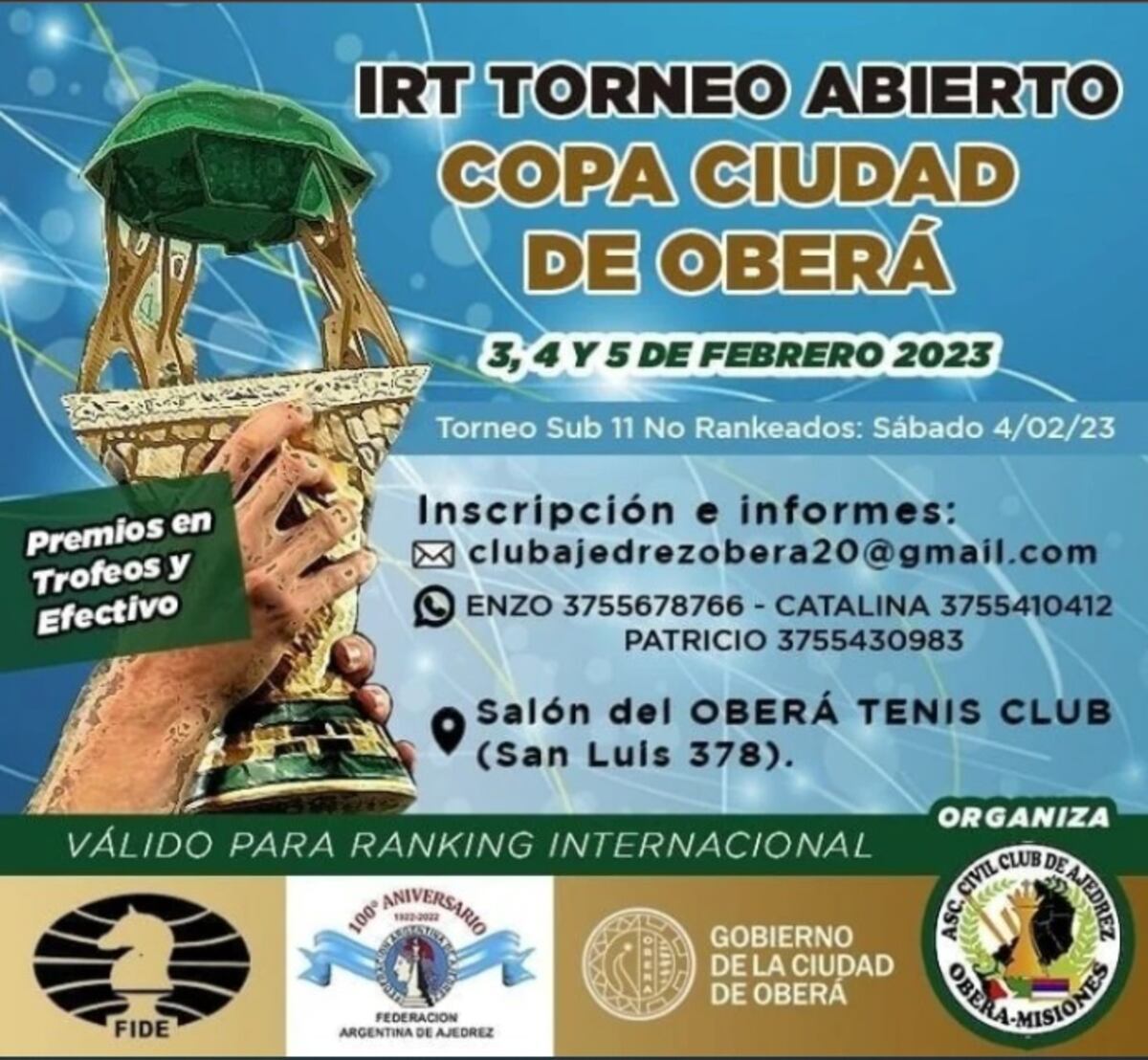 Se realizará un campeonato de ajedrez internacional en Oberá