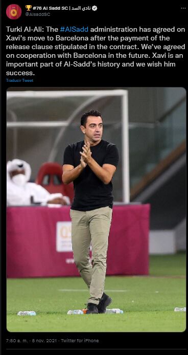 El Al-Sadd confirmó la salida de Xavi Hernández para ser el nuevo entrenador de Barcelona