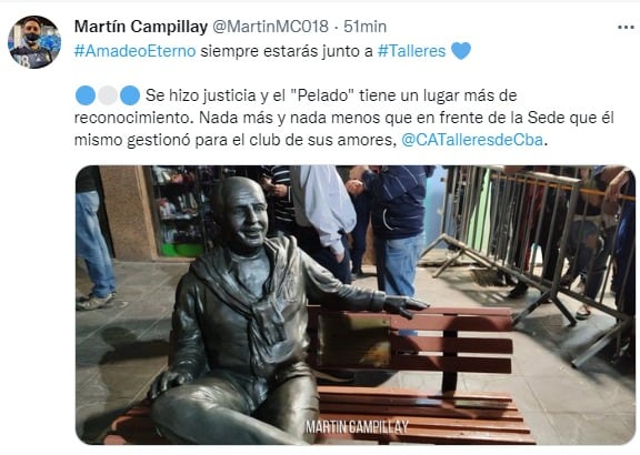 La estatua de Amadeo, frente a la sede de su amado Talleres.