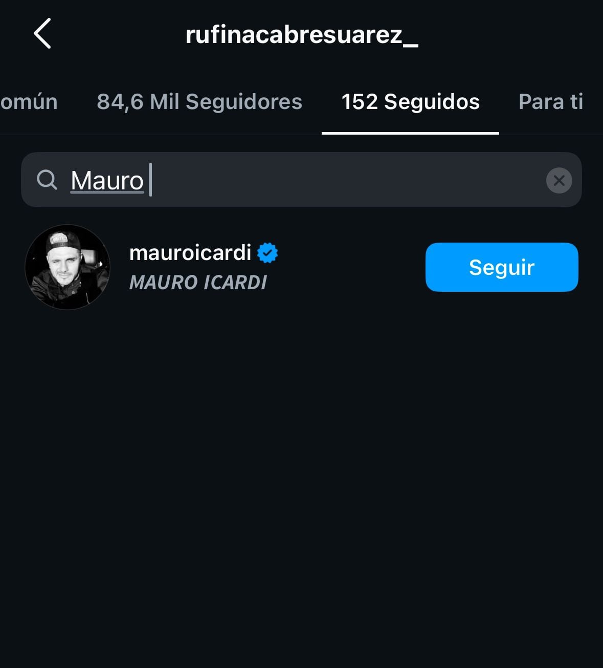 Rufina siguió en Instagram a Mauro Icardi.