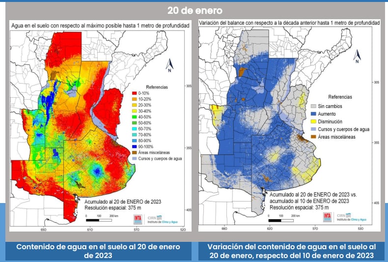 Humedad en el suelo para fines de enero: para óptimas condiciones de cosecha, los niveles deben estar encima del 80%