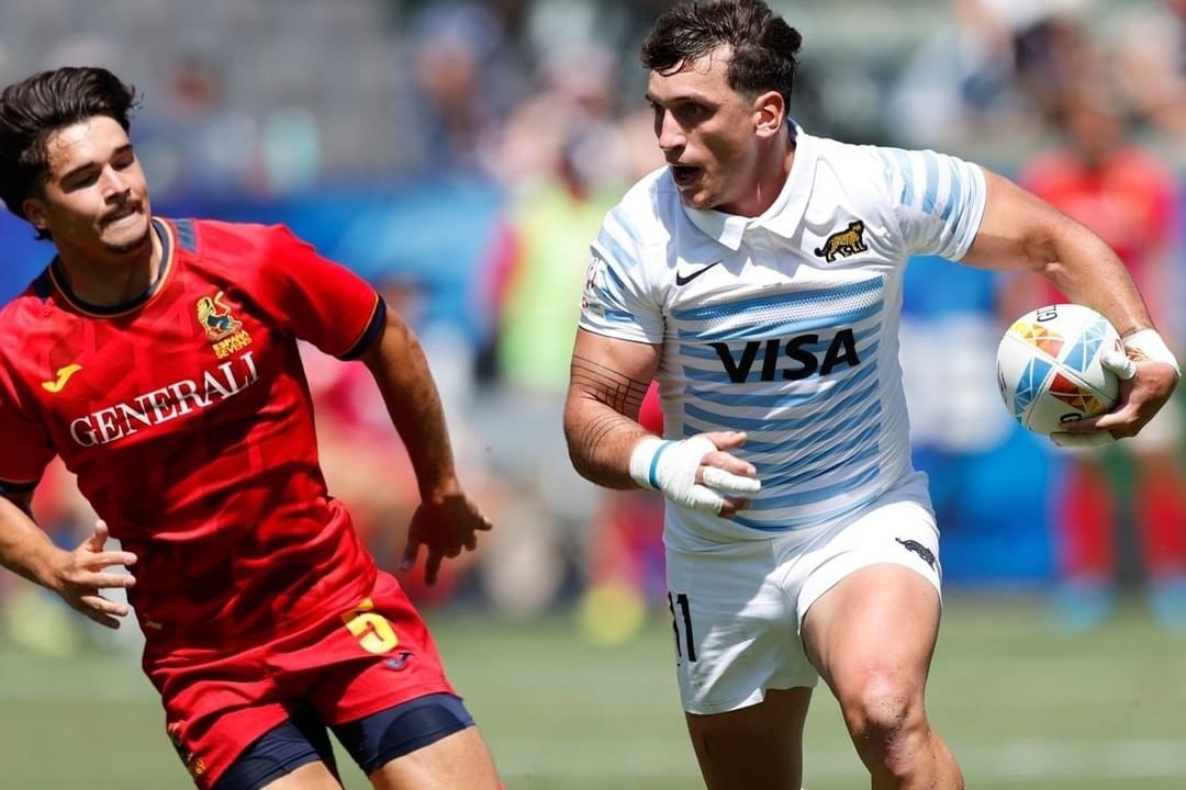 Luciano Gónzalez, desde el inicio en la goleada de Los Pumas 7s ante España en Los Angeles. (Prensa UAR)