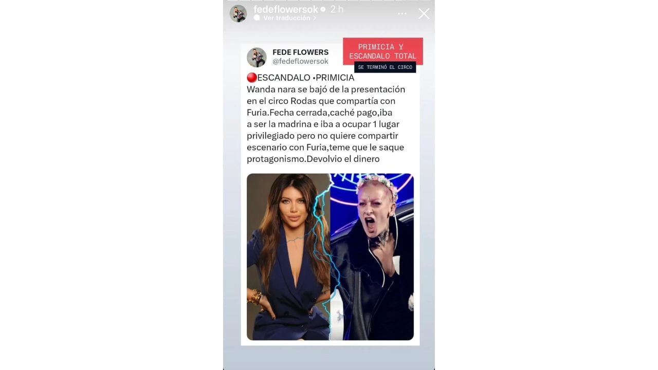 La historia de Instagram de Fede Flowers sobre la disputa entre Wanda Nara y Furia.