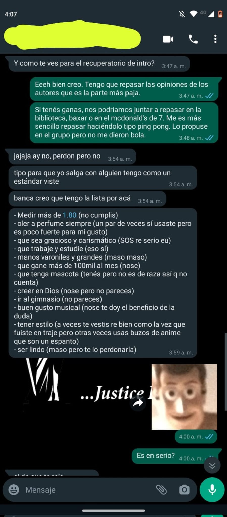 Un platense le propuso estudiar a una compañera de la Facultad, pero ella le envió los “requisitos” que él necesita cumplir para que eso ocurra.