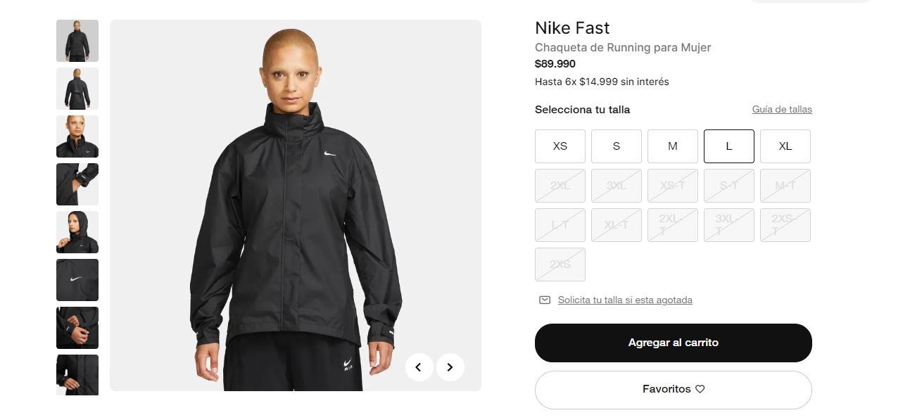 Esto es lo que vale una campera impermeable Nike en Chile.