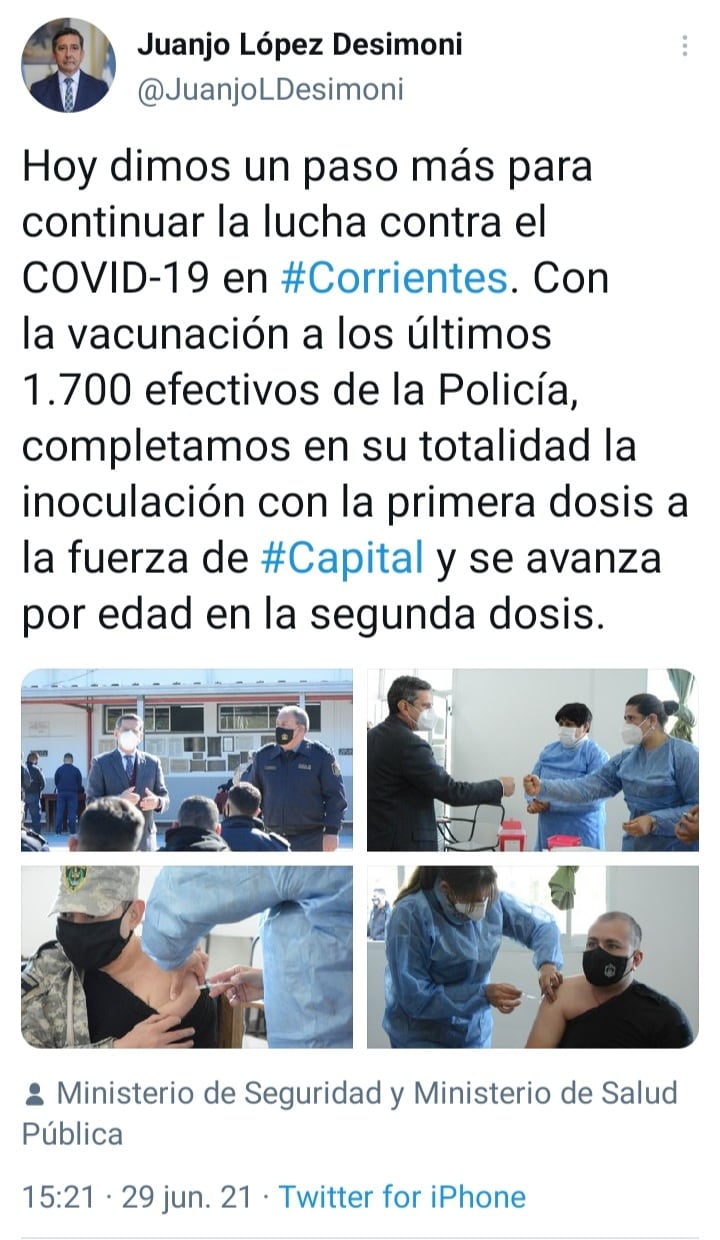 El funcionario admitió que recién se completo la primera dosis a efectivos que prestan servicio en Capital.