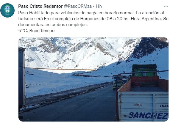 Está habilitado el Paso Internacional hacia Chile.