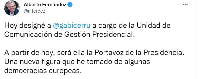 El tuit de Alberto Fernández